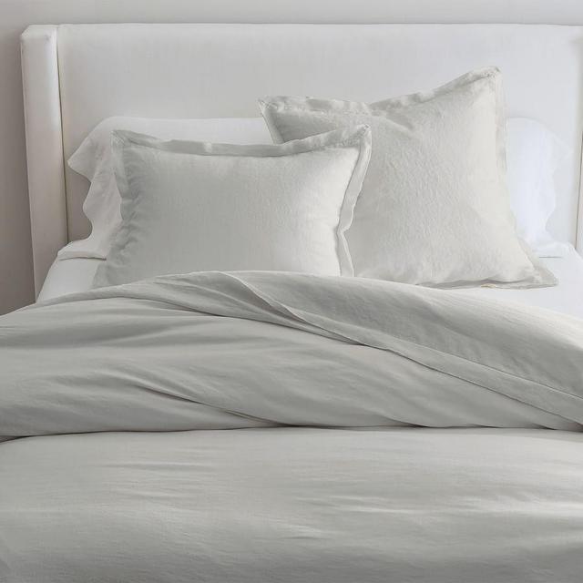 Belgian Flax Linen Double Flange Duvet Cover - SOFT GREY / KING