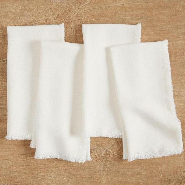 Frayed Oversized Linen Napkins - Set of 4 - Ivory