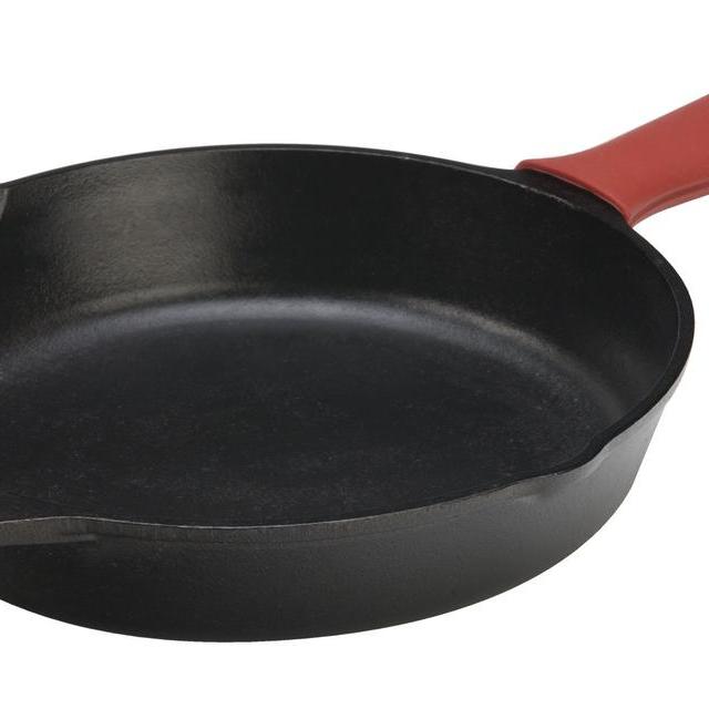 Lodge Cast Iron Skillet with Red Silicone Hot Handle Holder, 12-inch