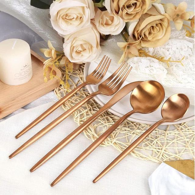 Matte Rose Gold Flatware Cutlery Set for 6