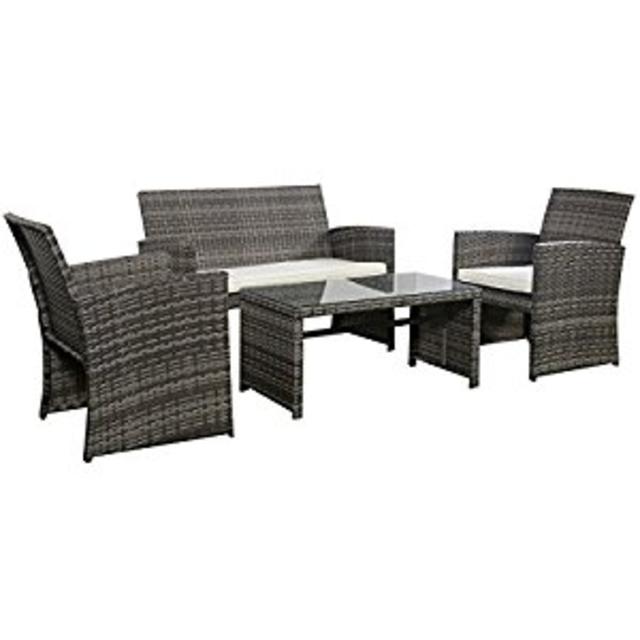 Goplus Outdoor Garden Patio 4-Piece Cushioned Seat Mix Gray Wicker Sofa Furniture Set