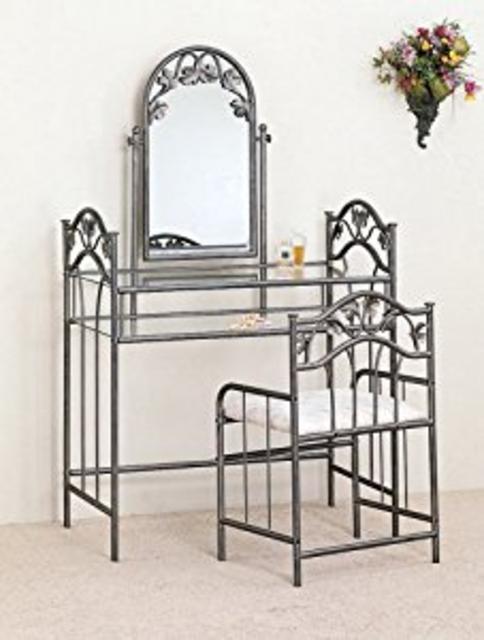 Coaster Nickel Bronze Finish Metal Vanity Table Stool & Mirror Set