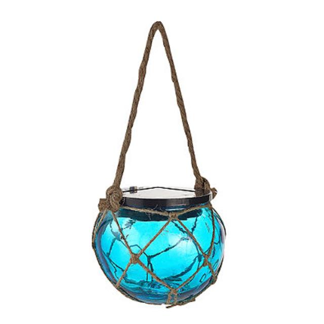 Solar-Powered Glass Hanging Buoy Lantern Light in Blue