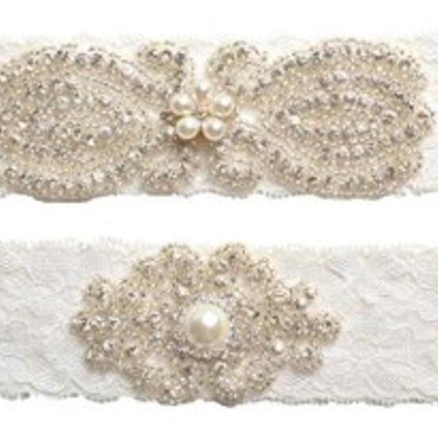 Wishprom Rhinestones Lace Wedding Bridal Garter Belt Set, Ivory