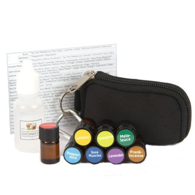 Young Living Quality Filled Keychain Kit with (8) 2ml Vials of Frankincense, Lemon, Lavender, Peppermint, Melaleuca, Oregano, Immunity (Thieves type) and Sore Muscle (PanAway type) w/ Fractionated...