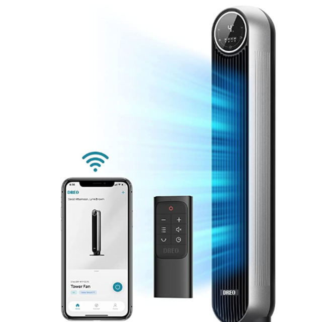 Dreo Nomad One S Alexa Fan, Quiet Tower Fan with Remote, 90° Oscillating Fan with Voice Control, 4 Modes, 4 Speeds, 8H Timer, Standing Cooling Fans for Bedroom Office, Silver, 36inch (DR-HTF007S)