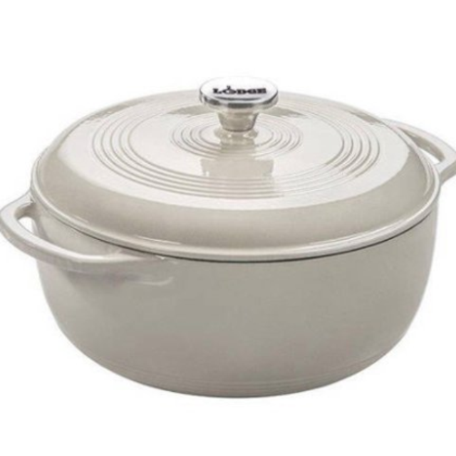 Lodge 6 Quart Enameled Cast Iron Dutch Oven in Oyster White, EC6D13