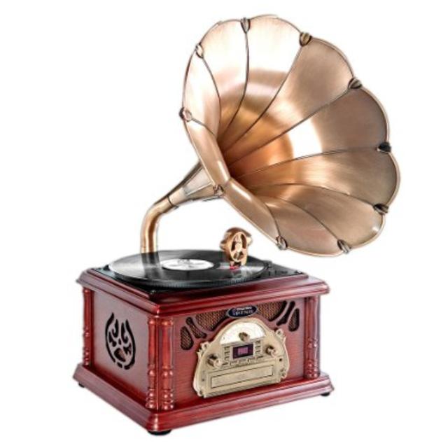 Classical Trumpet Horn Turntable with AM/FM Radio CD/Cassette/USB & Direct to USB Recording