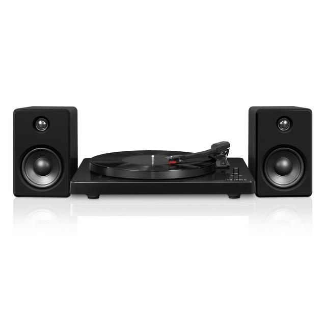Victrola Modern 50-Watt Record Player with Bluetooth in Piano Finish, Black