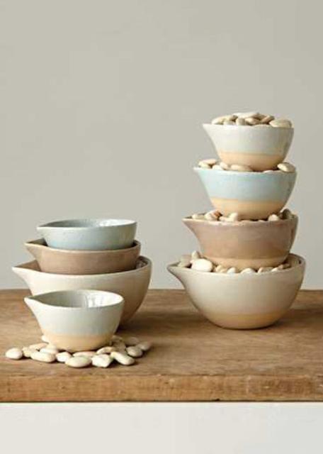 Set of Glazed Stoneware Kitchen Prep Bowls in Assorted Sizes and Colors - 4 Pieces