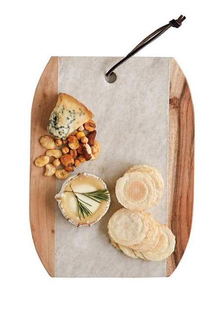 Marble and Mango Wood Cutting Board with Leather Tie - 12" Long