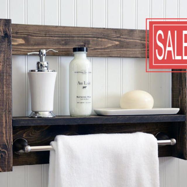 Bathroom Shelf With Towel Bar - Metal Hooks - Modern Rustic Decor - Wall Hanging - Cottage - Bath Decor - Industrial - Reclaimed - Salvaged