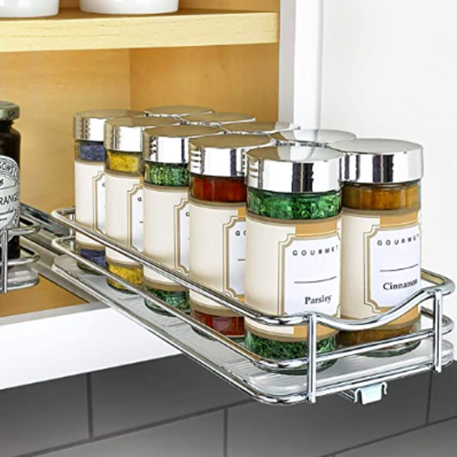 LYNK PROFESSIONAL® Pull Out Spice Rack Organizer for Cabinet - Slide Out Vertical Spice Rack - 4-1/4 inch Wide Sliding Spice Organizer Shelf - Chrome