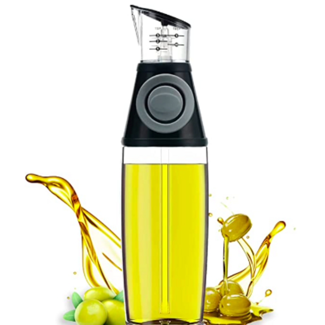 KITLAB Oil Dispenser Bottle, 17oz Olive Oil Dispenser Oil Sprayer, Clear Glass Refillable Oil and Vinegar Dispenser Bottle with Measuring Scale Pump for Kitchen, Cooking, Salads, Baking Frying, BBQ