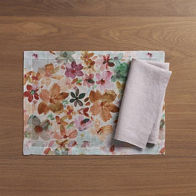 Posey Linen Placemat and Helena Lilac Linen Napkin