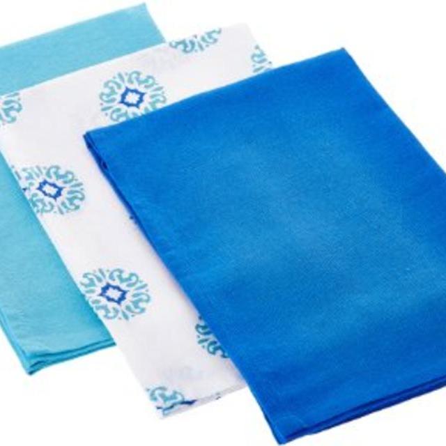Kay Dee Designs Café Express Collection Medallion Flour Sack Cotton Towels, 26-Inch by 26-Inch, Marina, Set of 3