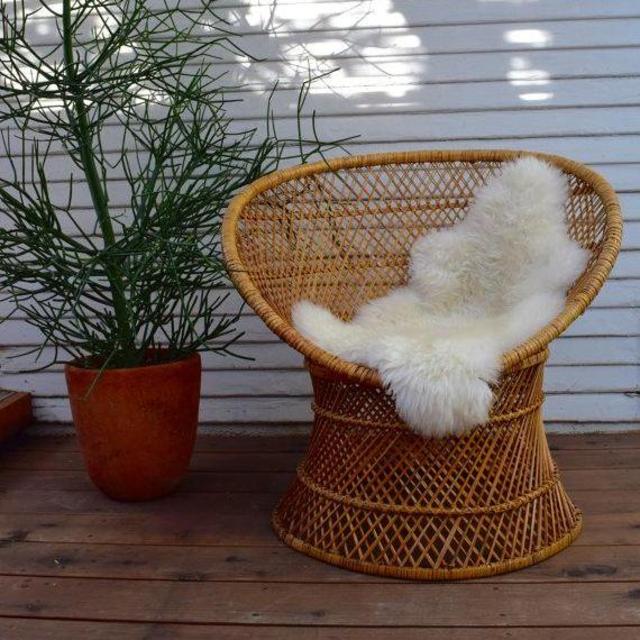 Vintage Buri Wide Fan Back Wicker Chair