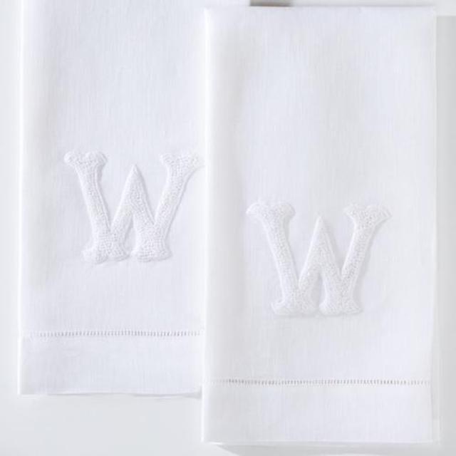 Hand-embroidered French Knot Monogram Guest Towels Set of 2