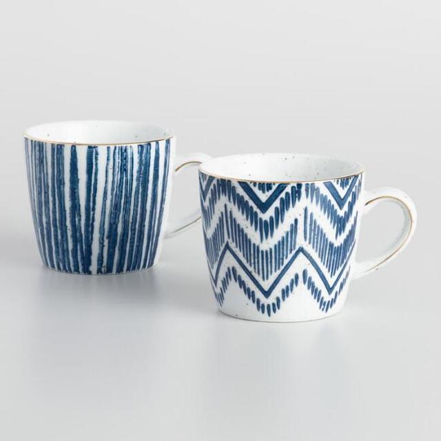 Blue and White Porcelain Mugs Set of 2