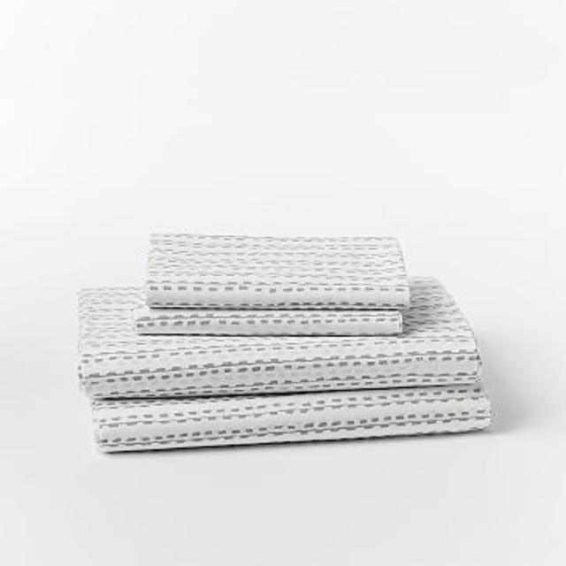 Organic Hand Drawn Stripe Sheet Set, King, Feather Gray