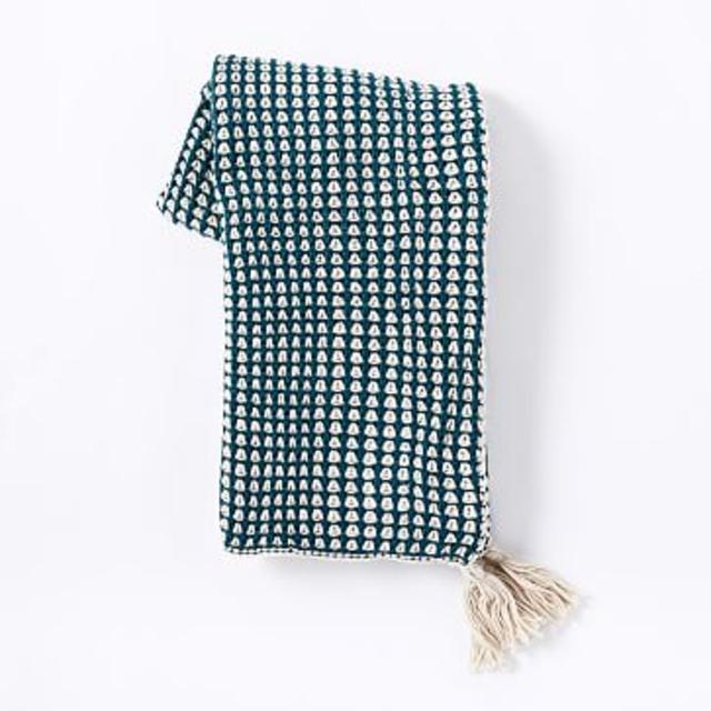 Popcorn Knit Throw, Blue Teal