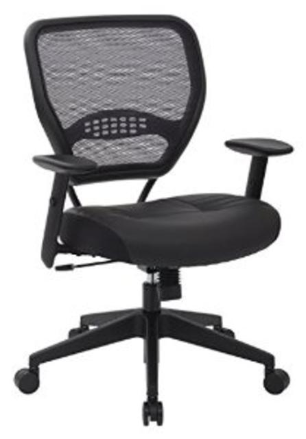 SPACE Seating Professional AirGrid Dark Back and Padded Black Eco Leather Seat, 2-to-1 Synchro Tilt Control, Adjustable Arms and Tilt Tension with Nylon Base Managers Chair