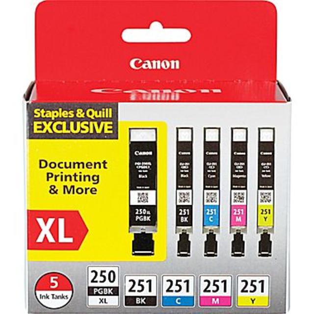 Canon PGI-250XL Black High Yield and  CLI-251 B/C/M/Y Black & Color Ink Cartridges Combo Pack