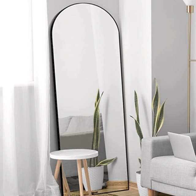 Black Arched Full Length Mirror, 64"x21" Black Arched Standing Mirror, Full Length Mirror with Stand, Adjustable Angle Full Floor Mirror, Leaning Against Wall for Living Room Bedroom