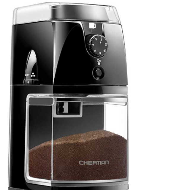 Chefman Coffee Grinder Electric Burr Mill Freshly 8oz Beans Large Hopper & 17 Grinding Options for 2-12 Cups, Easy One Touch Operation, Cleaning Brush Included, Black,