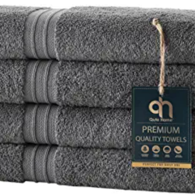 Qute Home 4-Piece Hand Towels Set, Bosporus Collection 100% Turkish Cotton Premium Quality Towels for Bathroom, Quick Dry Soft and Absorbent Turkish Towel, Set Includes 4 Hand Towels (Grey)