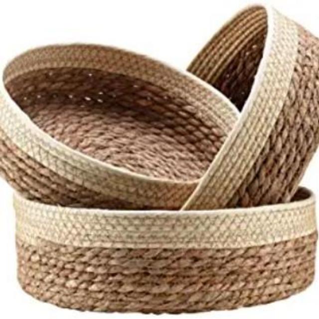Round Rattan Baskets Set for Organizing Wicker Storage Basket for Fruit, Bread Serving Basket Decorative Gift Baskets Empty, Countertop Baskets for Pantry and Bathroom