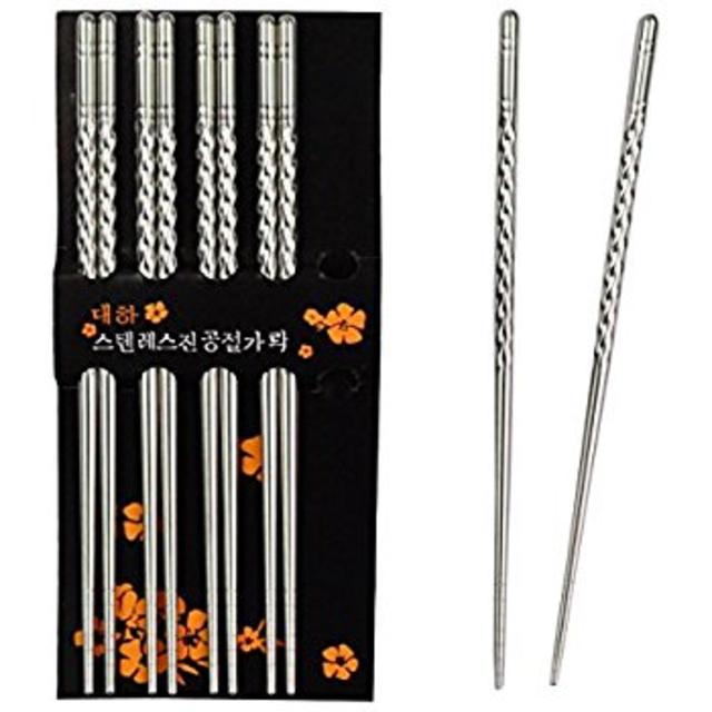 Rbenxia Metal Steel Chopstick Stainless Steel Spiral Chopsticks 5 Pairs