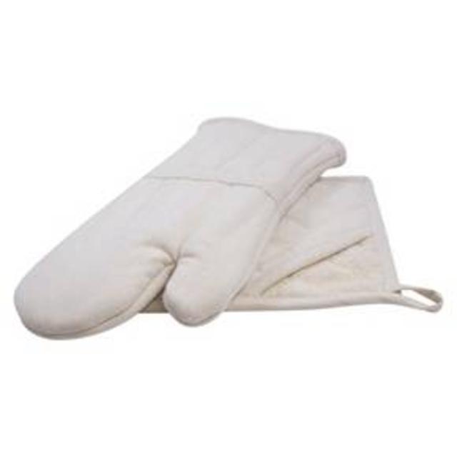 Product description page - Natural Home 2 Piece Organic Cotton Hot Pad and Oven Mitt Set - Cream