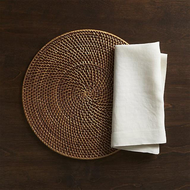 Artesia Round Rattan Honey Placemat and Helena Vanilla Linen Napkin