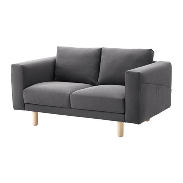 NORSBORG Loveseat, Finnsta dark gray, birch