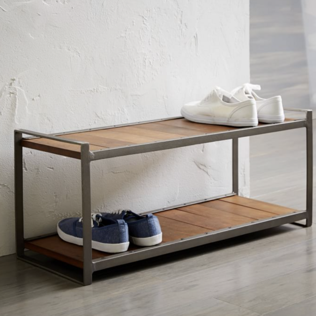 Industrial Wood & Metal Shoe Rack
