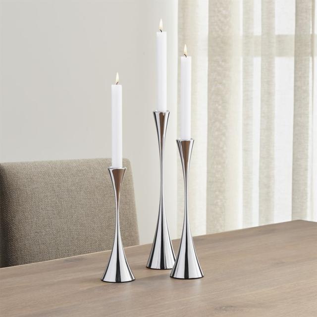 3-Piece Arden Mirrored Stainless Steel Taper Candle Holder Set