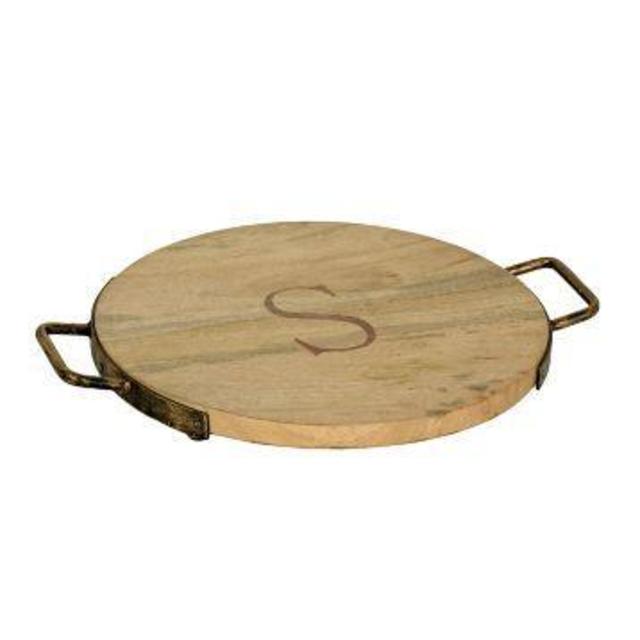Wood and Iron Monogram S Cheese Tray