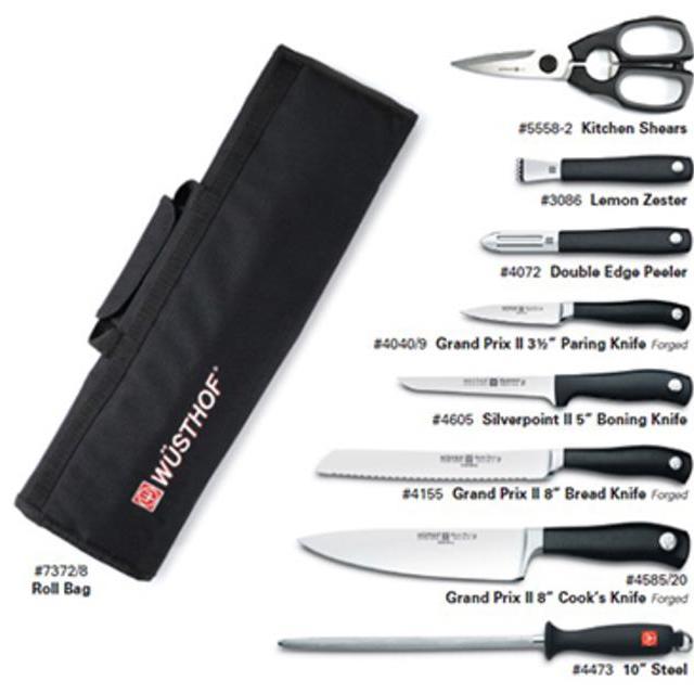 Wusthof 8792 Chef's Set - Kitchen Shears, Lemon Zester, Peeler, (4) Knives