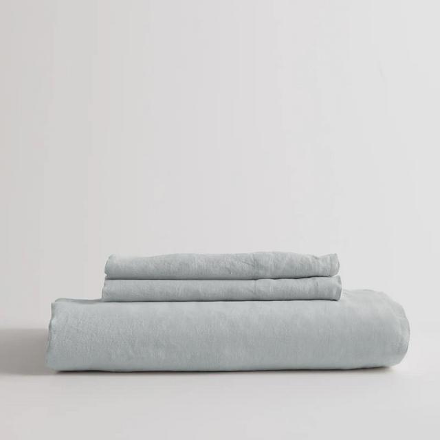 European Linen Fitted Sheet Set, Mist, Queen