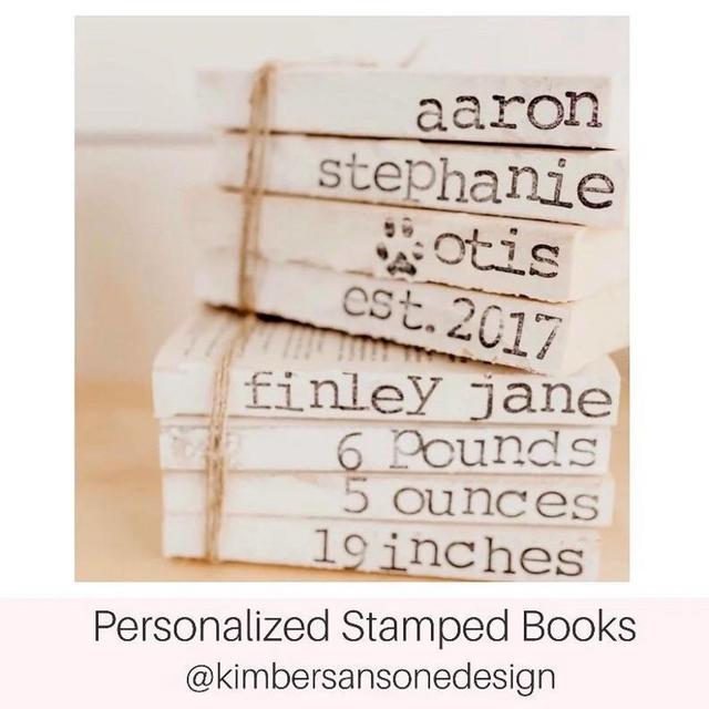 Stamped Book Stack Personalized- Tyler, Leigh, & Rockie
