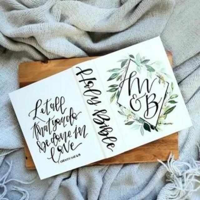 Greenery Hand-Painted Wedding Personalized Bible
