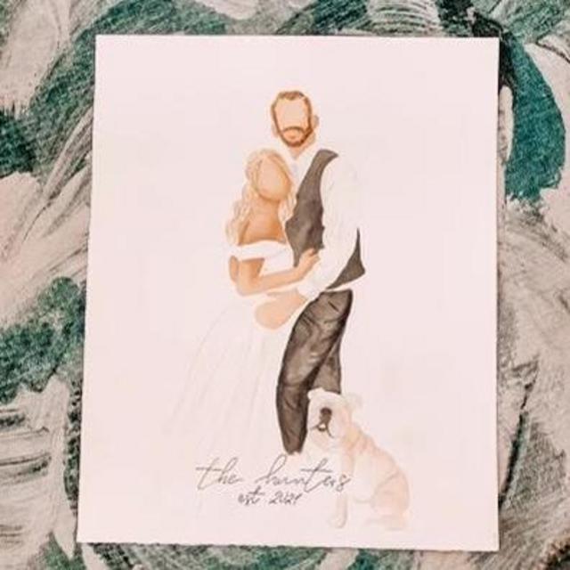 Faceless Wedding Hand-Painted Watercolor Portrait