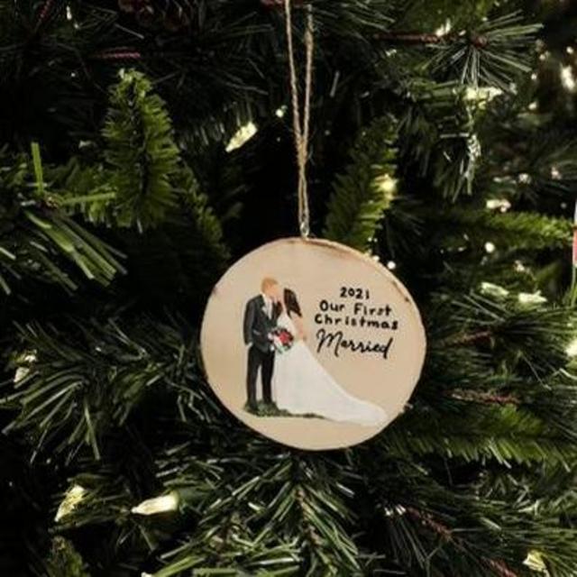 Custom Painted Christmas Ornament- Our First Christmas Married 2022