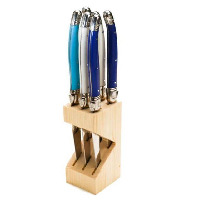 Jean Dubost Laguiole Knives in Block in Marina Mix, Set of 6