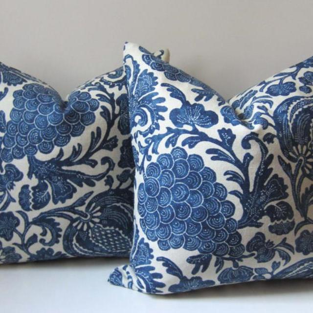 Set of Two - Indigo Batik Floral - Decorative pillow Covers -  20 inch  -  Navy Blue - Modern Batik - ready to ship