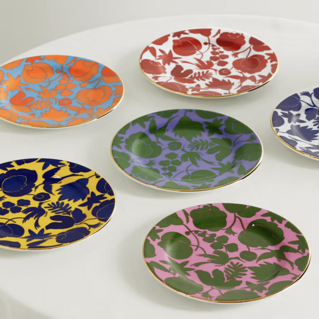 LA DOUBLEJ Set of six gold-plated porcelain dessert plates
