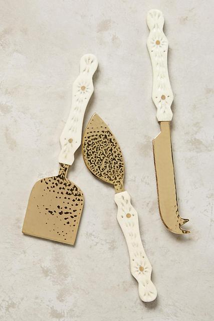 Hammered Brass Cheese Knives