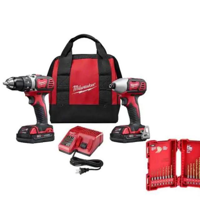 M18 18-Volt Lithium-Ion Cordless Drill Driver/Impact Driver Combo Kit (2-Tool) W/ Titanium Drill Bit Set (15-Piece)