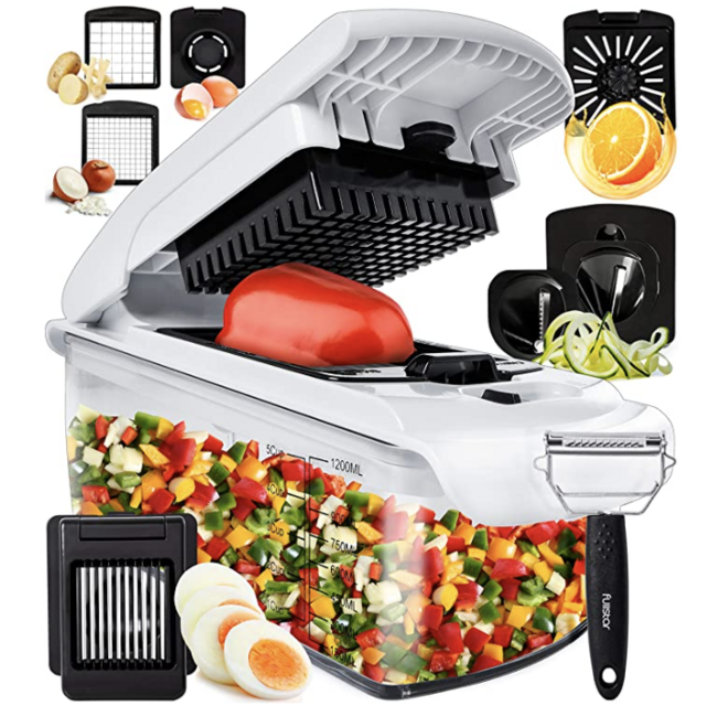 Fullstar 9-in-1 Deluxe Vegetable Chopper Kitchen Gifts | Onion Chopper & Dicer | Peeler, Spiralizer, Zoodle Maker, Lemon Squeezer, Egg Slicer & Seperator- Ultimate Kitchen Gadget